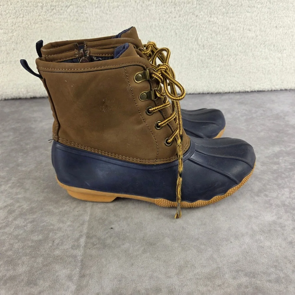 Crown & Ivy Ryan Rudy-BB Duck Boots Cognac Navy Blue Side Zip Mens 4M